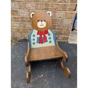 Vtg 90s Child's Wooden Teddy Bear Rocking Chair Hand Painted Tracey's WV Signed